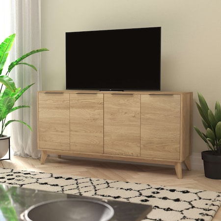 Flash Furniture Hatfield 60 Inch 4 Door Storage Buffet Sideboard, TV Stand for up to 64 TV's, Light Natural EM-0372-LTNAT-GG